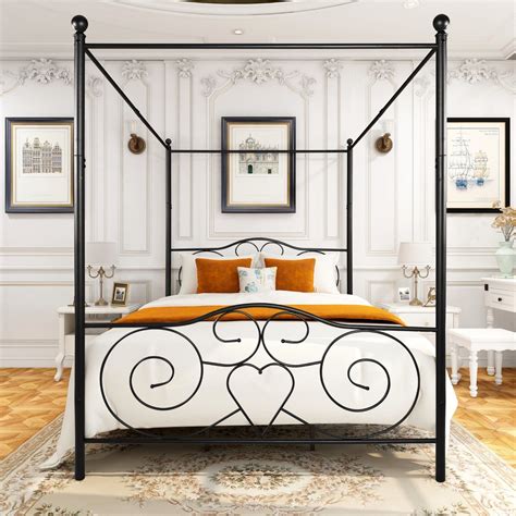 Black Metal Frame Canopy Bed - China Metal Bed Frame and Queen Bed