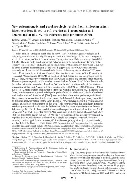 (PDF) Paleomagnetism and Geochronology in Ethiopian Afar: Constraints ...