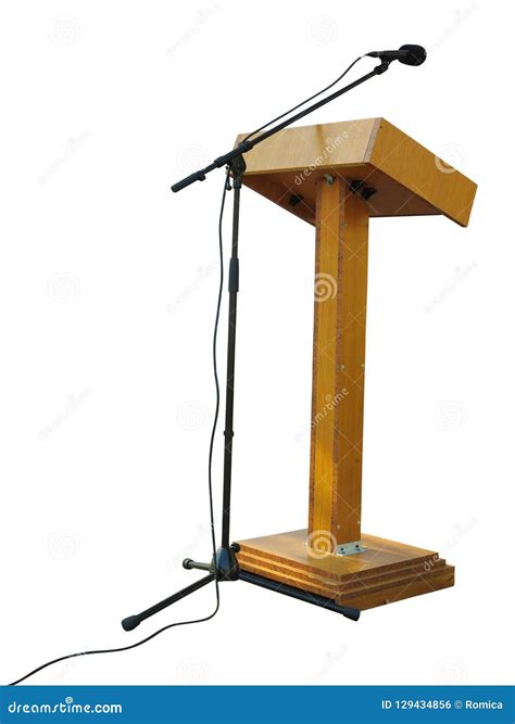 Wooden Podium Tribune Stand Rostrum with Microphone Isolated on Stock Photo - Image of blank ...