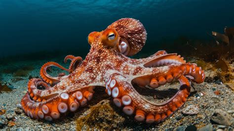 octopus in natural habitat, underwater octopus, marine life photography, ocean wildlife, red ...