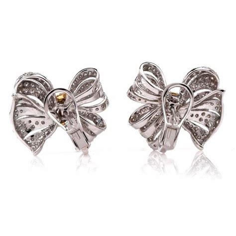 Fancy Diamond Gold Ribbon Bow Earrings at 1stDibs