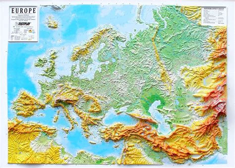 Europe Three-Dimensional 3D Raised Relief Map