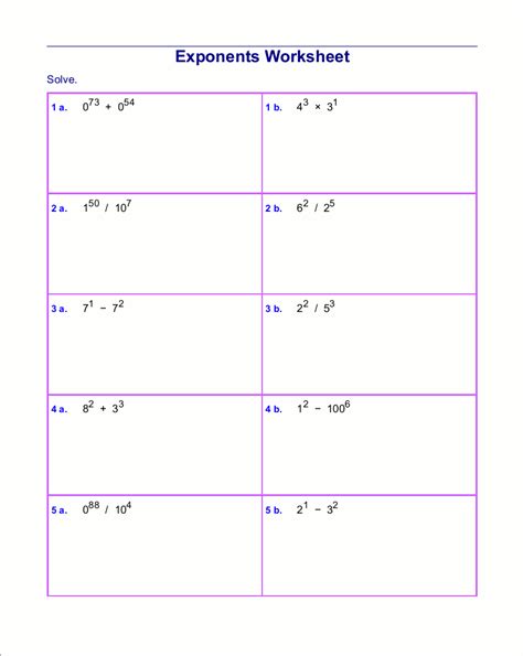 Free exponents worksheets