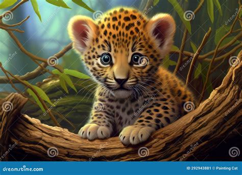 Leopard cub in the jungle stock illustration. Illustration of young - 292943881