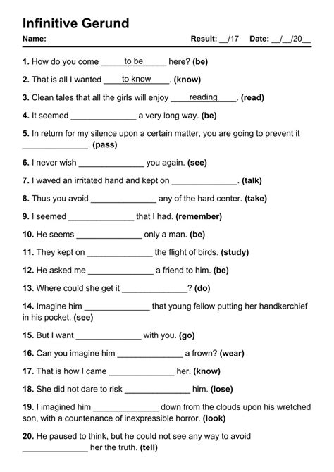 101 Infinitive Gerund PDF Worksheets with Answers - Grammarism