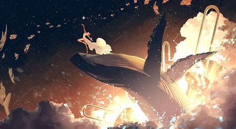 HD wallpaper: anime, anime girls, stars, space, universe, fish, clouds, whale | Wallpaper Flare