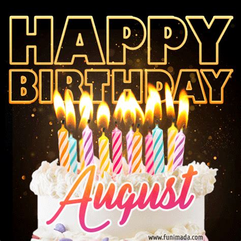 August - Animated Happy Birthday Cake GIF Image for WhatsApp | Funimada.com