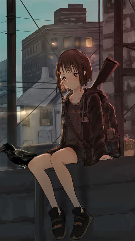 2160x3840 Anime Girl Sitting Alone Roof Sad 4k Sony Xperia X,XZ,Z5 Premium ,HD 4k Wallpapers ...