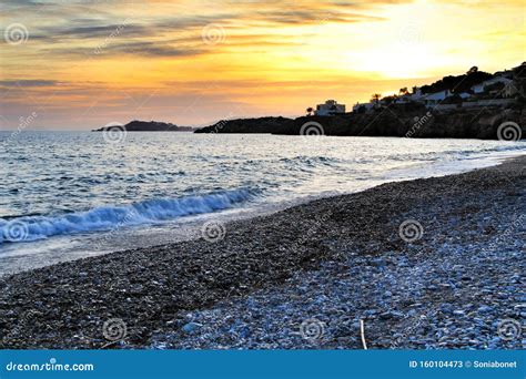 Sunset On Isla Plana Beach In Cartagena, Murcia Stock Image - Image of season, relaxation: 160104473