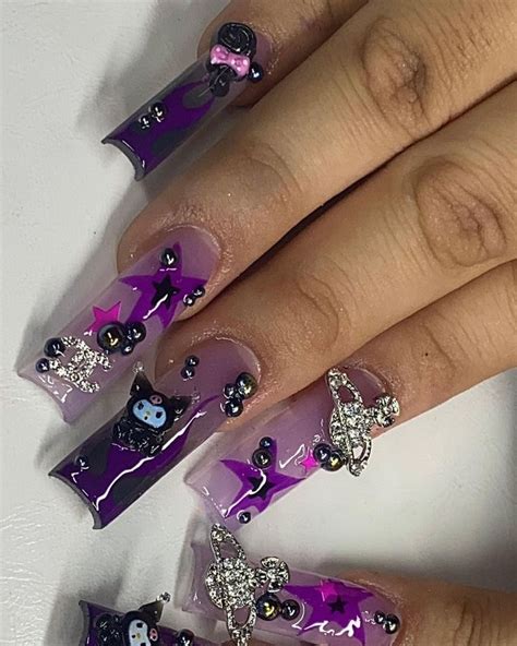 Kuromi | Bling acrylic nails, Purple acrylic nails, Purple nails