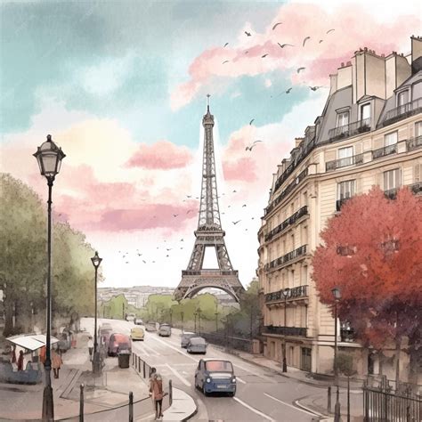 Premium AI Image | Hand drawn digital painting paris city wall artwork ...