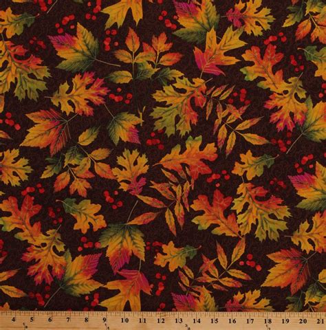 Autumn Leaves Fall Leaf Brown Metallic Shimmer Cotton Fabric Print BTY D512.12 #RobertKaufman ...