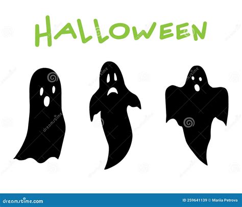 Halloween Ghosts Silhouette Set. Isolated Stock Vector - Illustration ...