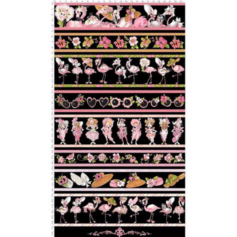 Flamingo Stripe Border Fabric Fashionably Flamboyant Lady Feathered ...