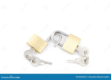 Two Golden Padlocks and Keys on White Stock Image - Image of protection, prevention: 64542445