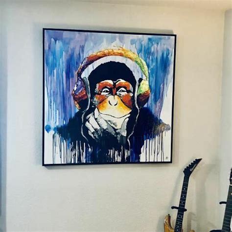 Large Monkey Painting On Canvas Monkey In Headset Oil Painting | YOUR VIBE