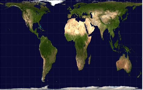 Gall-Peters Projection, shows the actual areas of each region relative to their sizes. Mercator ...