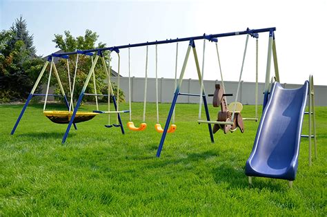 Kids Metal Swing Set Combo With Trampoline Attached And Slide * IPLAY TX