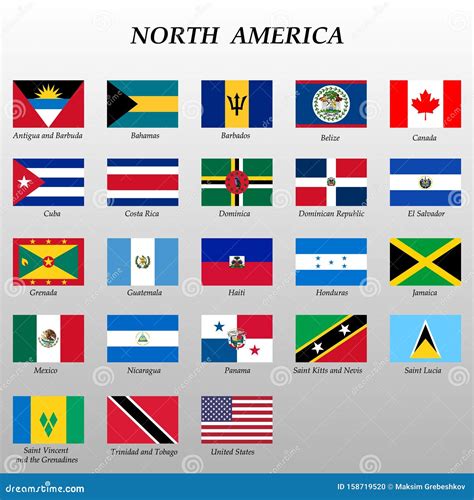 Set of All Flags of North America Stock Illustration - Illustration of ...