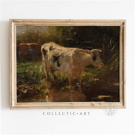 Vintage Cow Painting, Farm Animal Painting, Vintage Farmhouse Decor, Antique Cow Painting ...