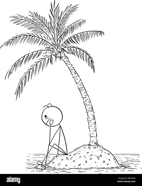 Cartoon of Lonely Man or Businessman Sitting on Small Island under Palm Tree Stock Vector Image ...