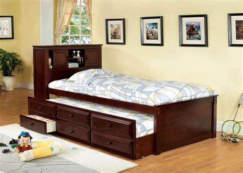 South Land Cherry Captain Twin Trundle Storage Bed from Furniture of America (CM7763CH-BED ...