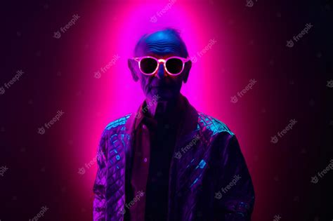 Premium AI Image | A man with a neon light on his face and glasses on ...