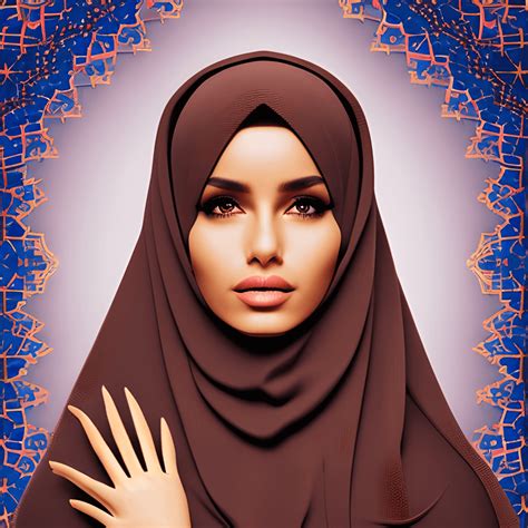 High Quality Illustration Generative Art High Resolution Painting of Arabic Muslim Female ...