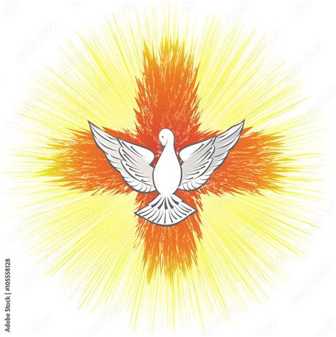 Holy Spirit symbol, dove with halo and light rays in a shape of a cross Stock Vector | Adobe Stock