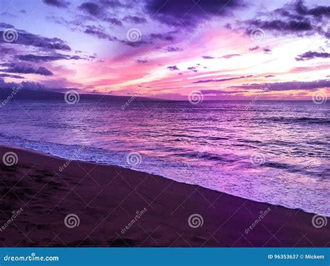 Purple Sky Sunset On Rocky Coast Beach Royalty-Free Stock Photography ...