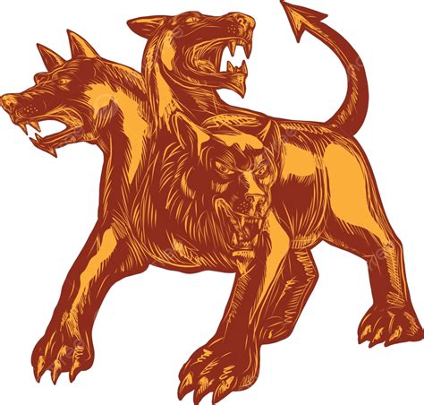 Cerberus Scratchboard Style Greek Mythology Hound Linocut Vector, Greek ...