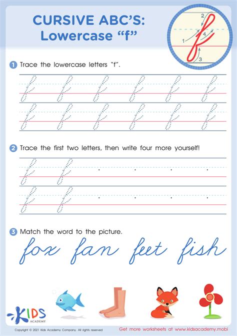 Cursive ABCs: Lowercase f for kids