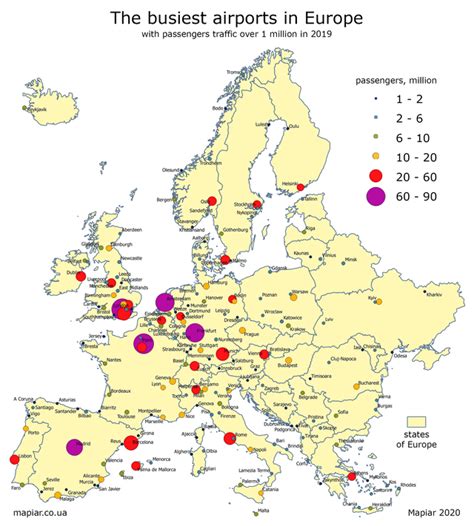 Europe's busiest airports in 2019 (source: Mapiar) : europe