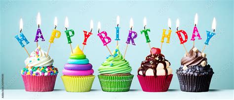 Colorful happy birthday cupcakes Stock-Foto | Adobe Stock