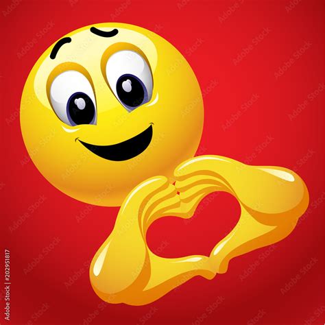 Smiley with heart shape hand sign. Cute smiley emoji being in love ...