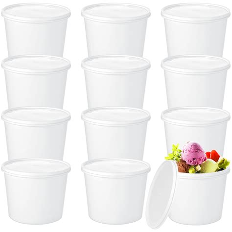 12 Pcs 1 Gallon Ice Cream Buckets with Lids 135 oz White Round Plastic Bucket Food Storage ...