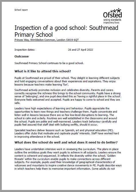 Ofsted | Southmead Primary School, Princes Way, Wimbledon, SW19 6QT