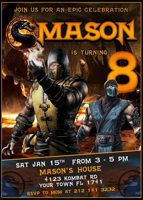 MORTAL KOMBAT Birthday Invitation | FREE Backside | 24H Ready