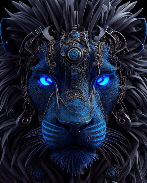 Premium Photo | A blue lion with blue eyes