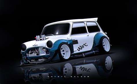 Classic white and blue custom Mini Cooper, car, artwork, Mini Cooper, Khyzyl Saleem HD wallpaper ...