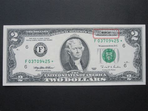 Star 1995 $2 Two Dollar Star Note Unc Old Us Paper Collectible Money ...