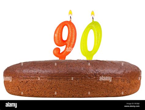 birthday cake with candles number 90 isolated on white background Stock ...