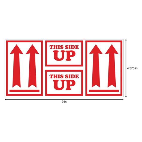 Large This Side Up Stickers with Arrows (4-3/8 x 9 inch, 100 Stickers per Roll, White / Red) for ...