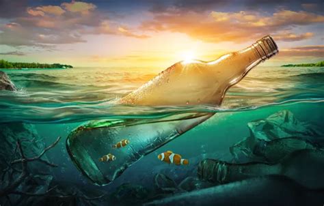 Wallpaper sea, fish, garbage, the ocean, bottle, pollution, sea, ocean ...