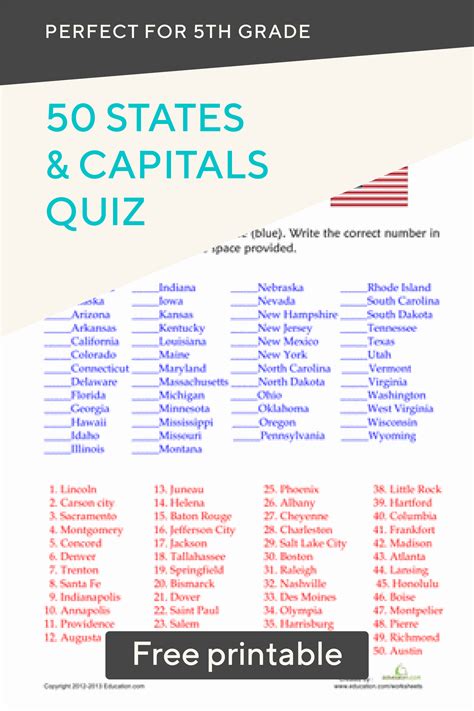 50 States And Capital Quiz Free