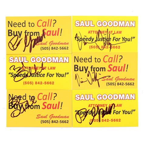 Lot 3 Six Signed Saul Goodman Business Cards - Vince Gilligan, Peter Gould, and Bob Odenkirk ...