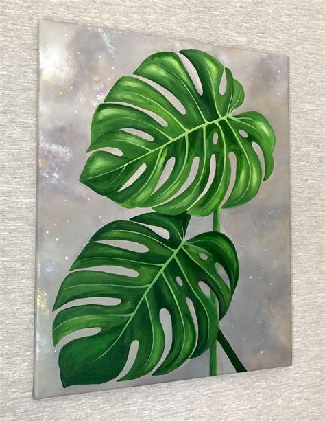 Monstera acrylic painting | Abstract art painting, Diy canvas art painting, Flower art painting