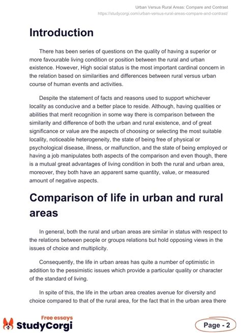 Urban Versus Rural Areas: Compare and Contrast | Free Essay Example