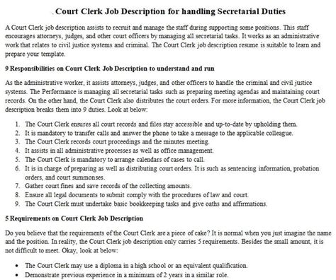 Court Clerk Job Description for handling Secretarial Duties | Clerk jobs, Clerks, Job description