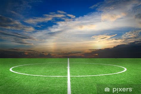 Wall Mural Soccer football field stadium grass line ball background - PIXERS.US